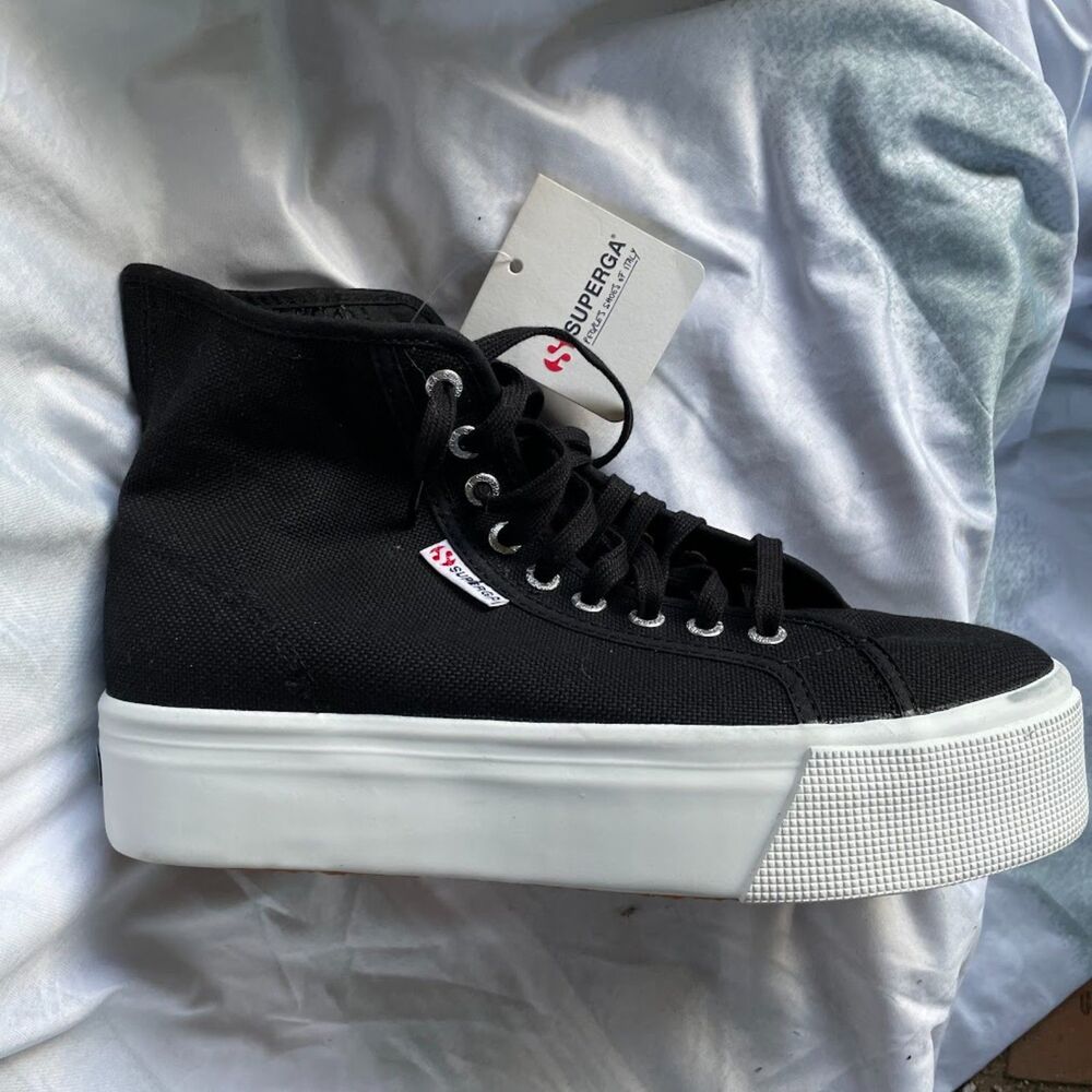 SUPERGA 2708 Hi Top PLATFORM SNEAKERS Black M 8 W 9.5 Euro 41 NEW